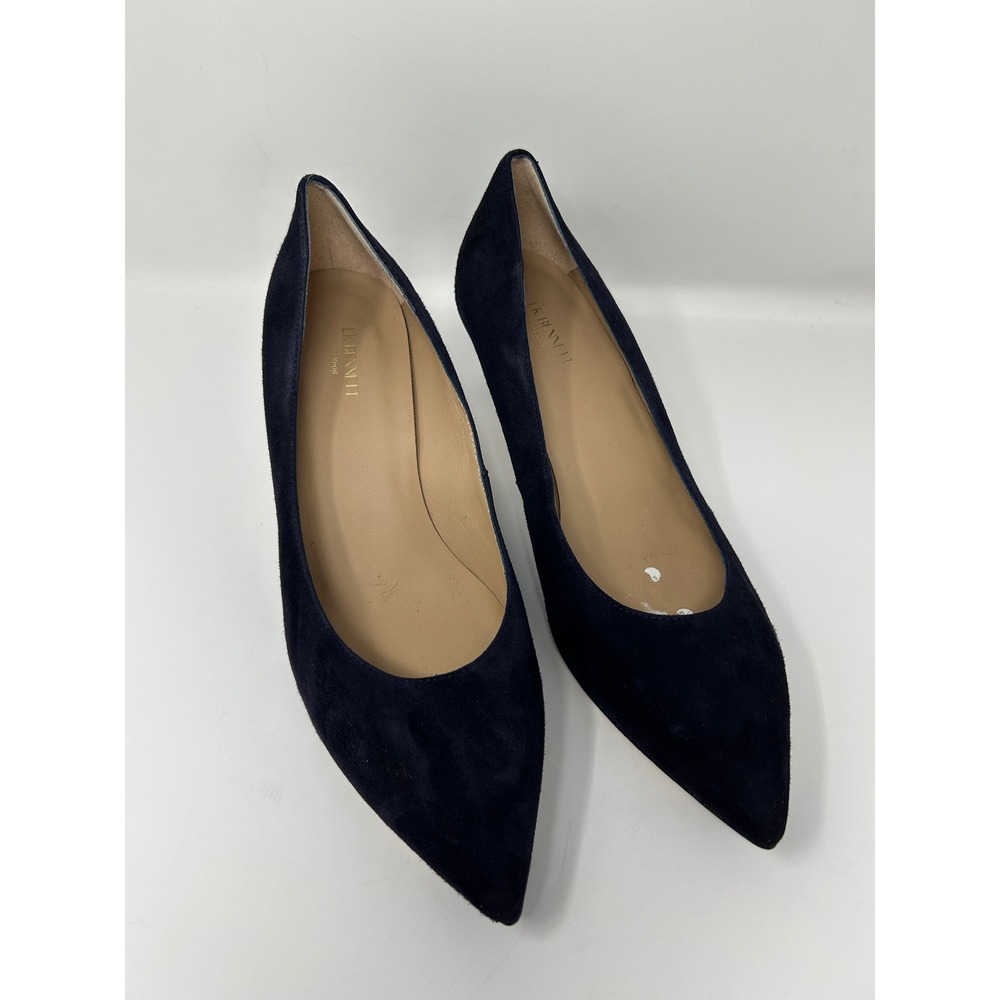 LK Bennett London Navy Suede Kitten Heels Pointed Toe Pumps Womens 41 EUR 10 US